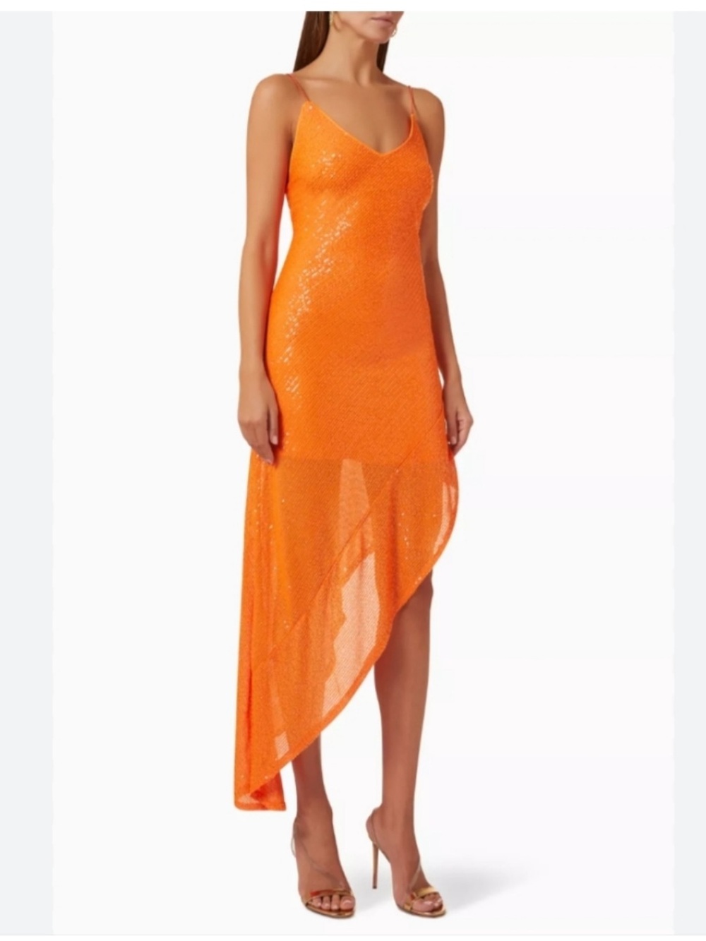 ROTATE Birger Christensen Orange Sequin Asymmetric Slip Dress